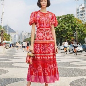 Farm Rio Red Summer Sunrise Midi Dress S